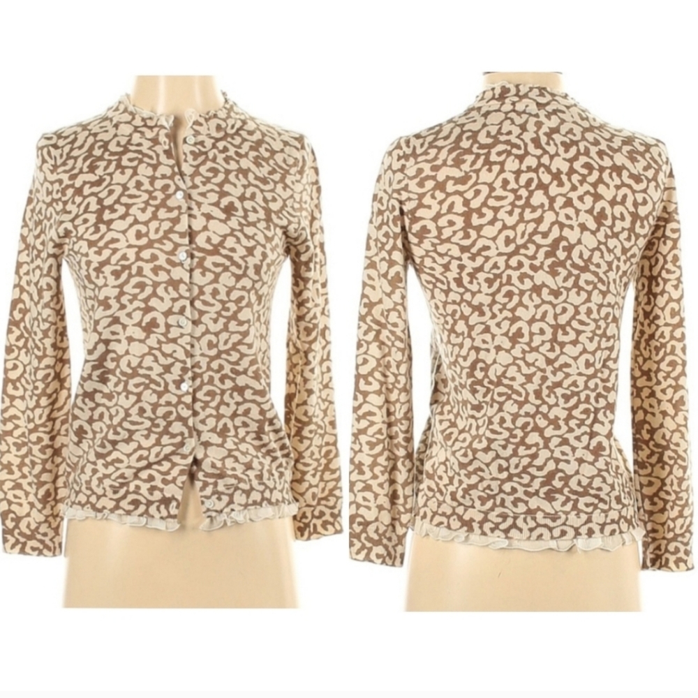 J.CREW 100% Merino Wool Cheetah Leopard Lace‎ Cardigan S